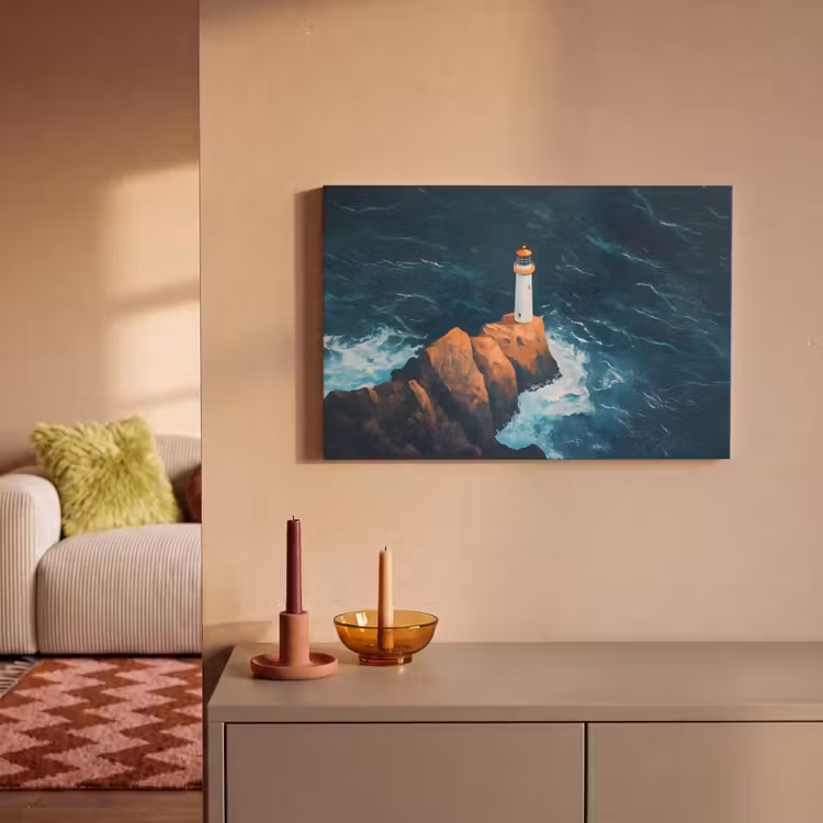 Canvas schilderij - Vuurtoren - Rots - Zee - Golven — 2