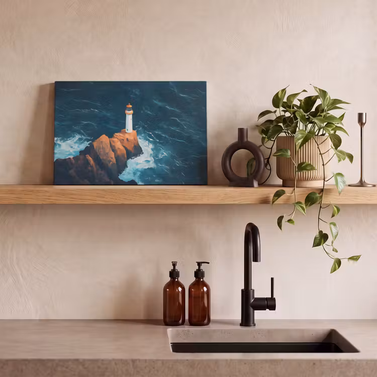 Canvas schilderij - Vuurtoren - Rots - Zee - Golven — 4