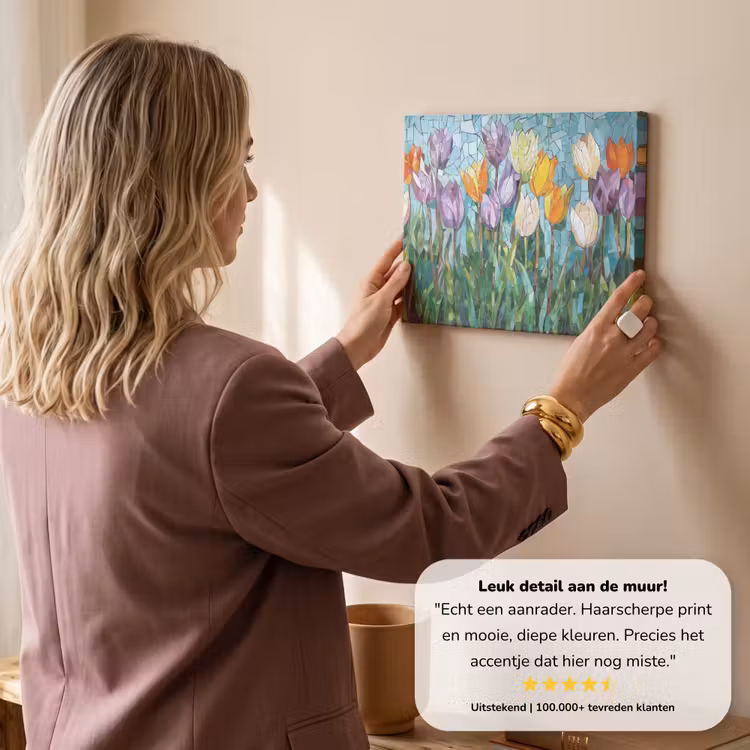 Canvas schilderij - Mozaïek - Veld - Tulpen - Kleurrijk — 3