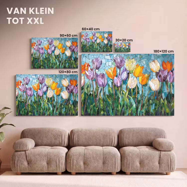 Canvas schilderij - Mozaïek - Veld - Tulpen - Kleurrijk — 8