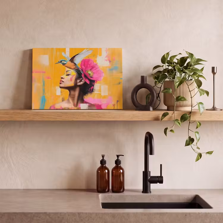 Canvas schilderij - Vogel - Vrouw - Abstract - Bloem — 4