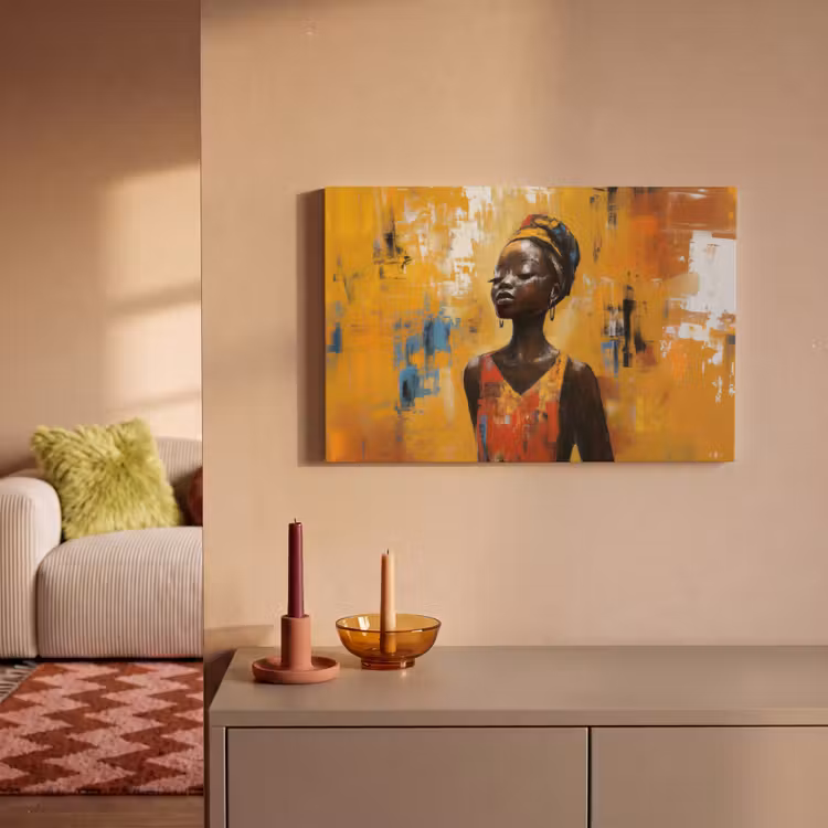 Canvas schilderij - Vrouw - Ogen - Penseelstreken - Geel — 2