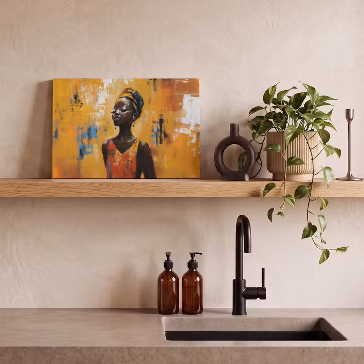 Canvas schilderij - Vrouw - Ogen - Penseelstreken - Geel — 4
