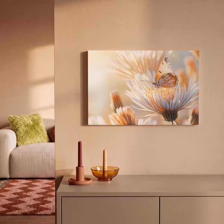 Canvas schilderij - Vlinder - Bloem - Oranje — 2