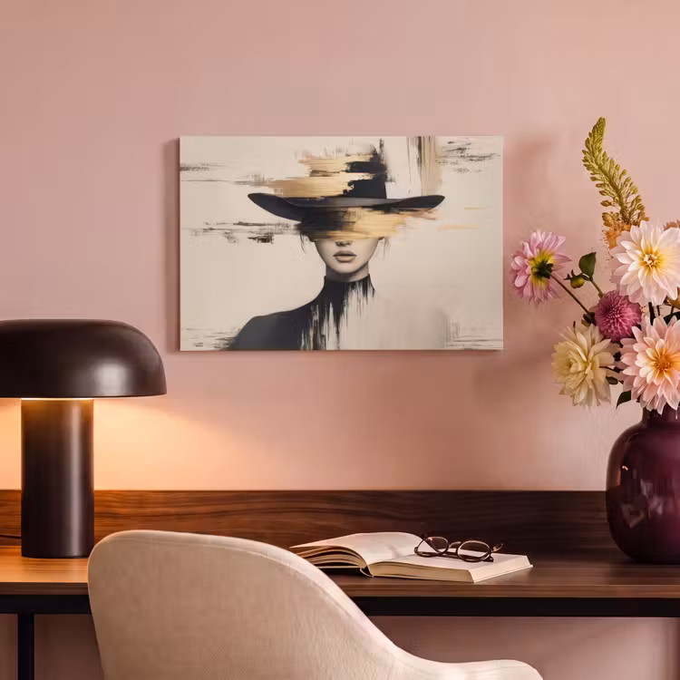 Canvas schilderij - Vrouw - Hoed - Verf — 6
