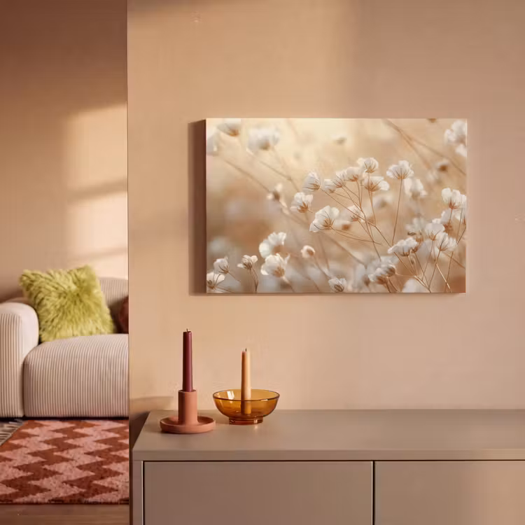 Canvas schilderij - Witte Bloemen Beige — 2