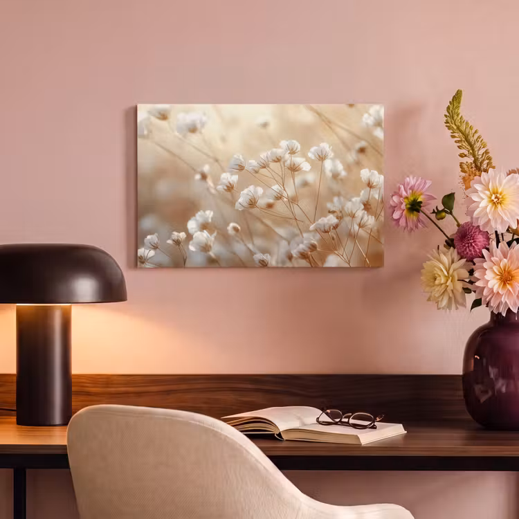 Canvas schilderij - Witte Bloemen Beige — 6