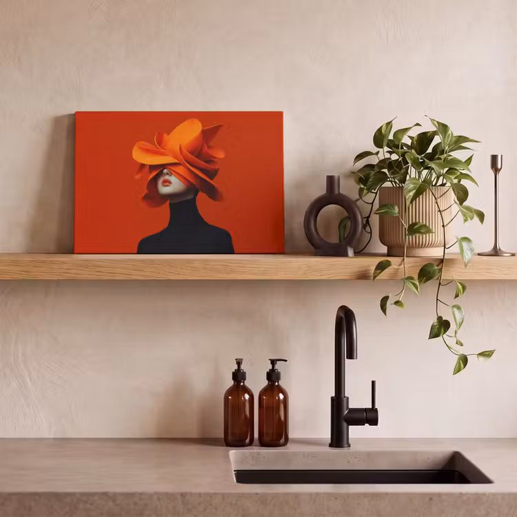 Canvas schilderij - Oranje - Hoed - Vrouw — 4