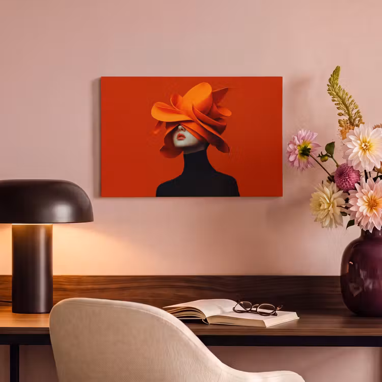 Canvas schilderij - Oranje - Hoed - Vrouw — 6
