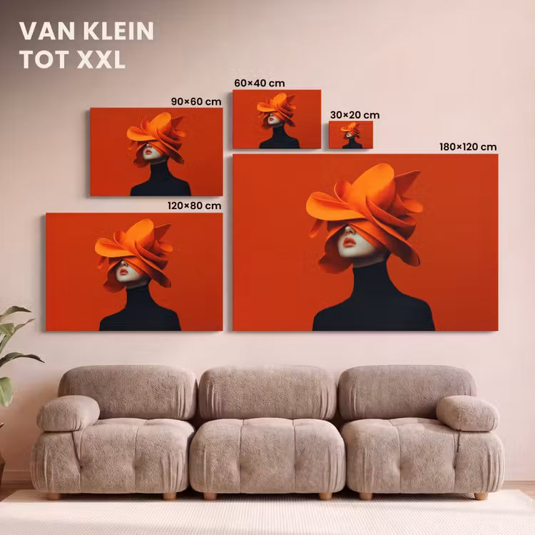Canvas schilderij - Oranje - Hoed - Vrouw — 8