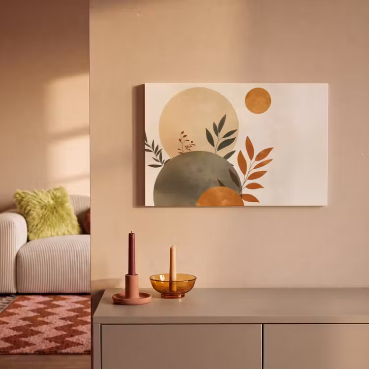 Canvas schilderij - Vormen - Rond - Bladeren - Beige — 2