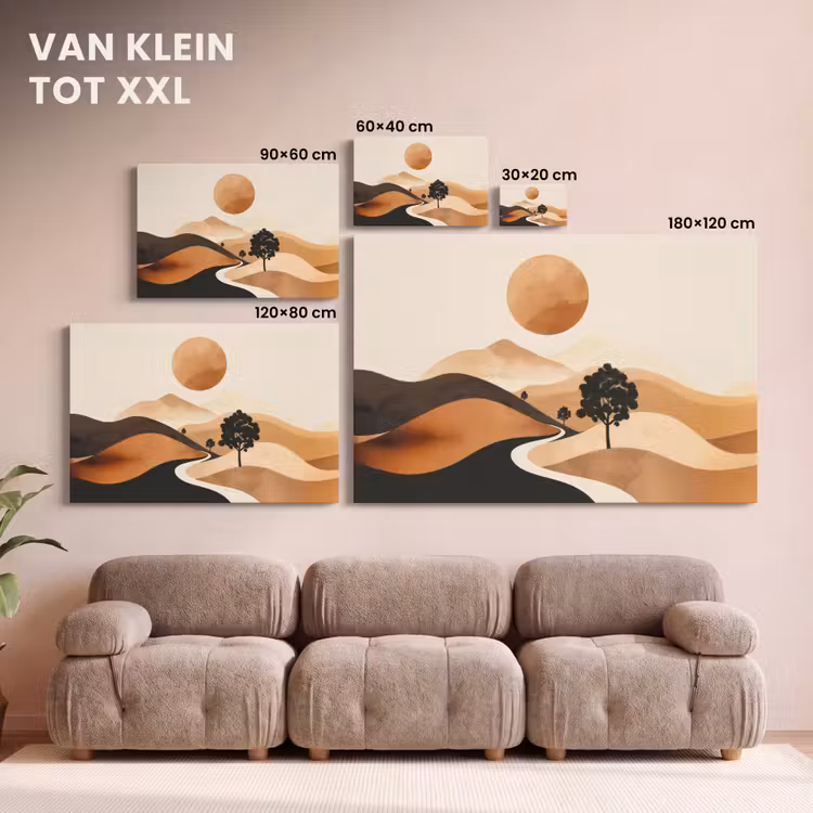 Canvas schilderij - Zon - Heuvels - Boom - Abstract — 8