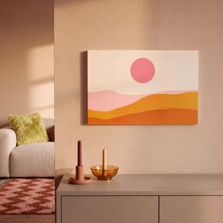 Canvas schilderij - Zon - Heuvels - Abstract - Roze — 2