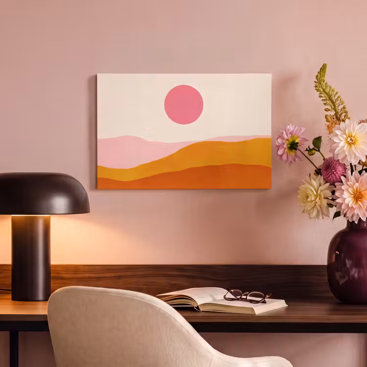 Canvas schilderij - Zon - Heuvels - Abstract - Roze — 6