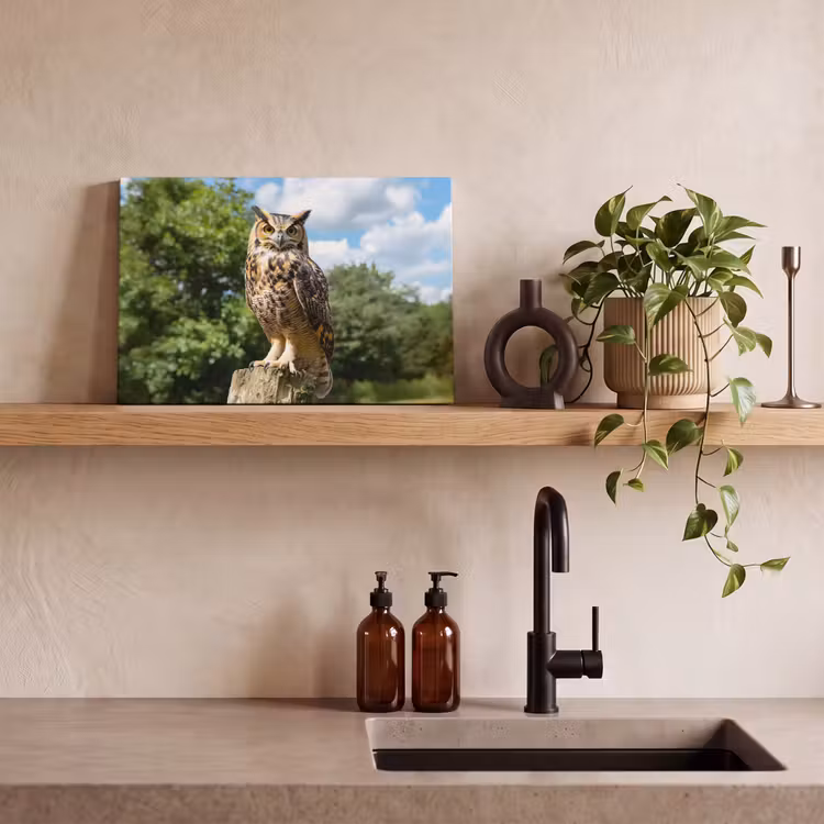 Canvas schilderij - Uil - Boomstronk - Bos - Lucht — 4