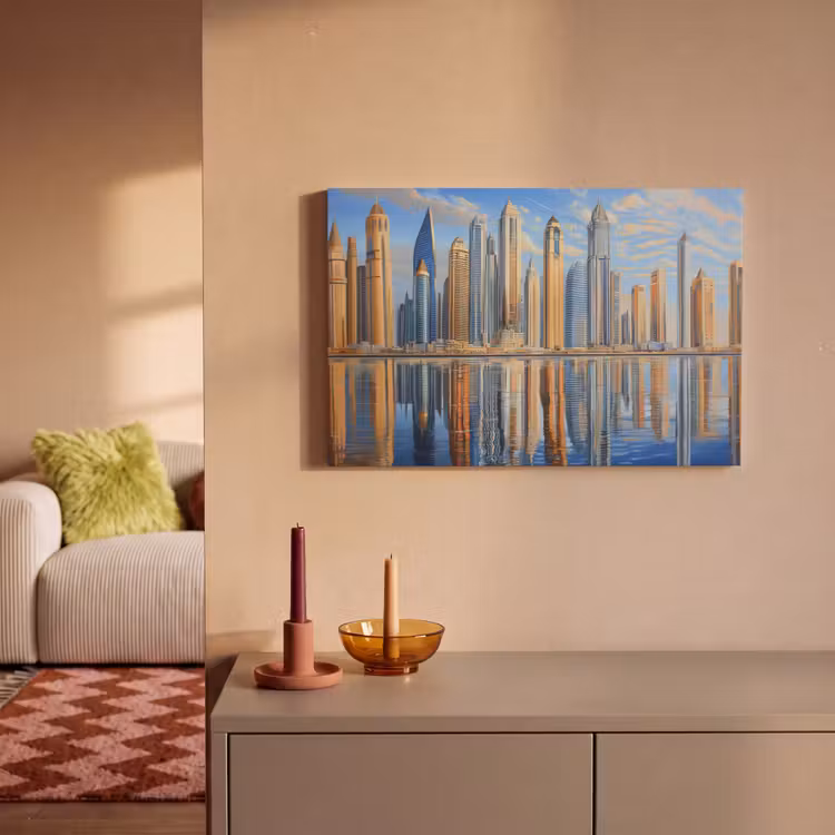 Canvas schilderij - Skyline - Wolkenkrabbers - Water - Blauw — 2
