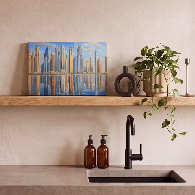 Canvas schilderij - Skyline - Wolkenkrabbers - Water - Blauw — 4