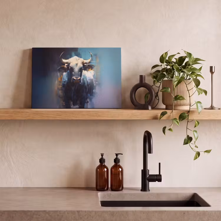 Canvas schilderij - Stier - Zwart - Abstract - Horens — 4