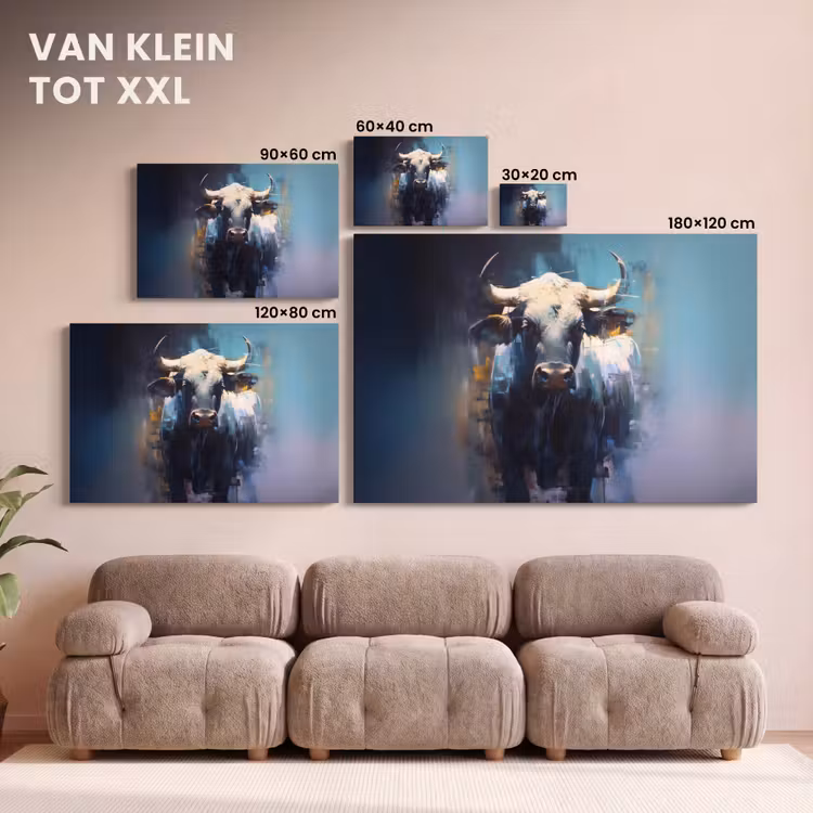 Canvas schilderij - Stier - Zwart - Abstract - Horens — 8