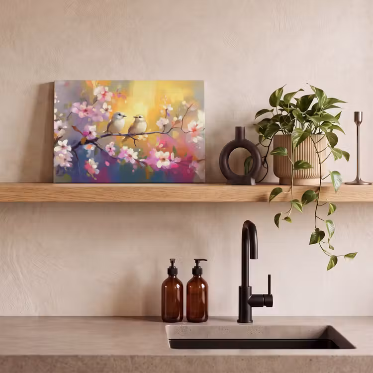 Canvas schilderij - Vogels - Bloemen - Roze — 4