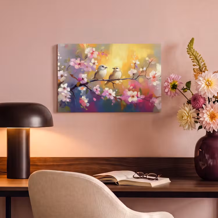 Canvas schilderij - Vogels - Bloemen - Roze — 6