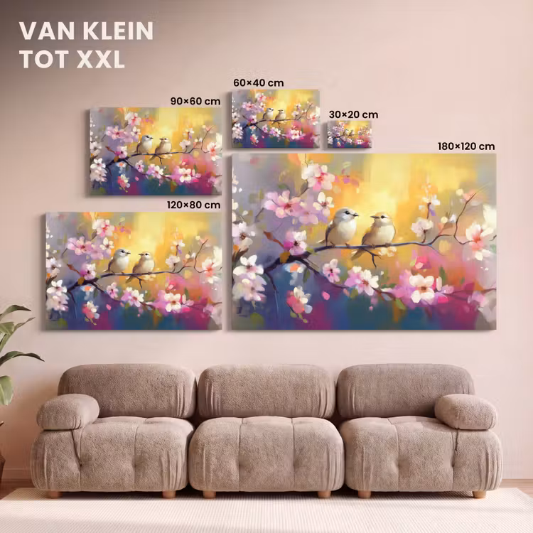 Canvas schilderij - Vogels - Bloemen - Roze — 8