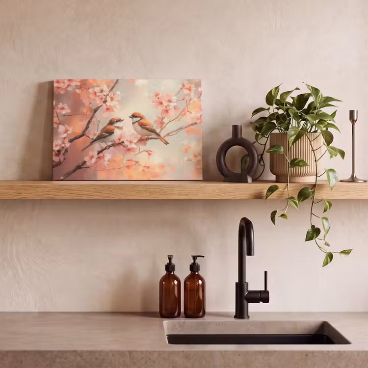 Canvas schilderij - Vogels - Romantic - Bloesemtak — 4