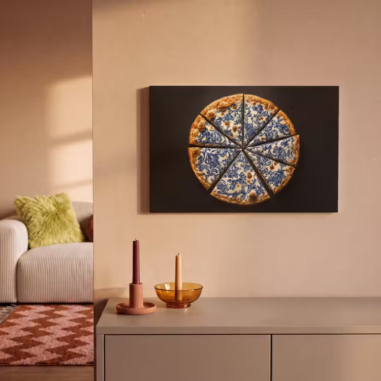Canvas schilderij - Pizza - Eten - Delftsblauw — 2
