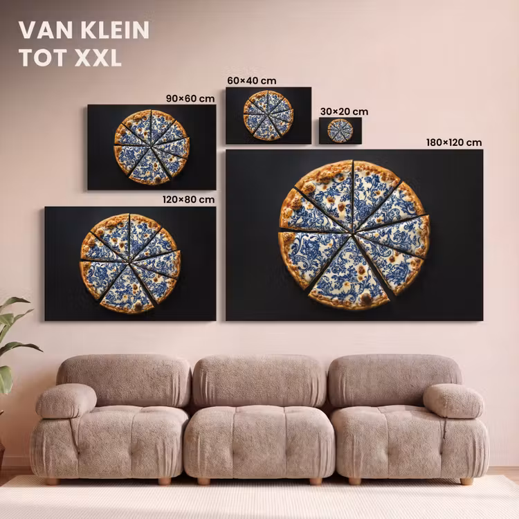 Canvas schilderij - Pizza - Eten - Delftsblauw — 8