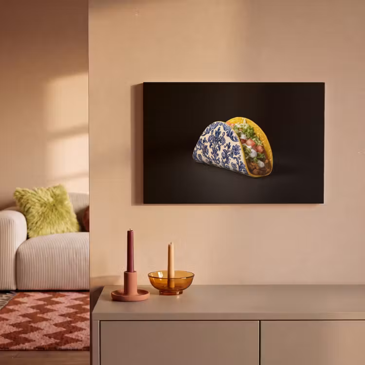 Canvas schilderij - Taco - Vlees - Salade - Delftsblauw - Motief — 2