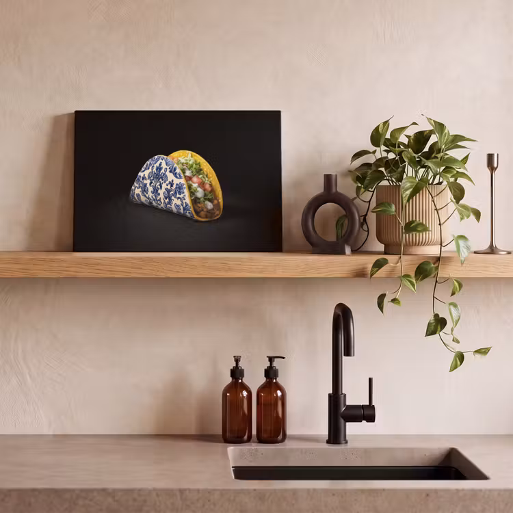 Canvas schilderij - Taco - Vlees - Salade - Delftsblauw - Motief — 4