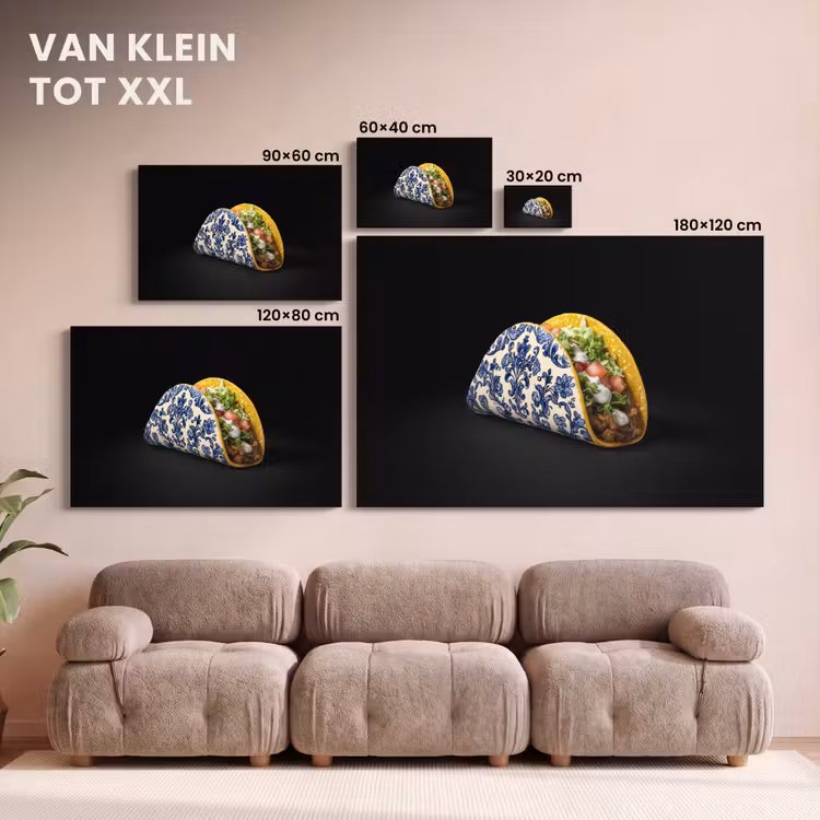 Canvas schilderij - Taco - Vlees - Salade - Delftsblauw - Motief — 8