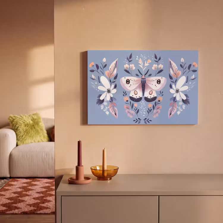 Canvas schilderij - Vlinder - Vleugels - Stippen - Bloemen — 2