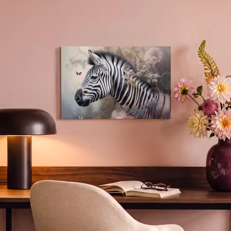 Canvas schilderij - Zebra - Wilde dieren - Vlinder - Bloemen — 6