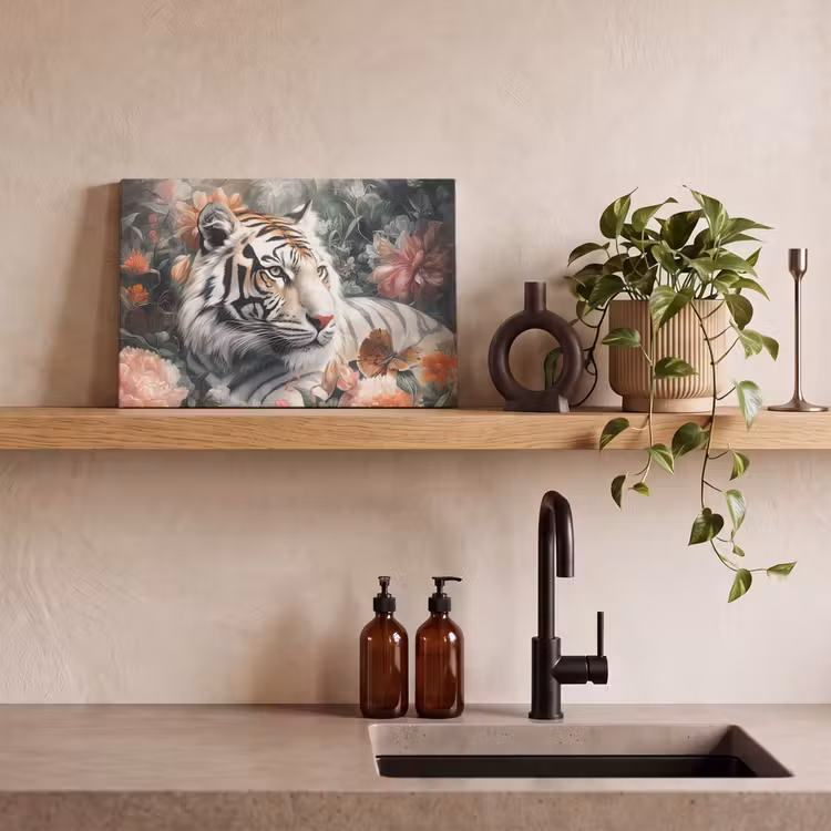 Canvas schilderij - Tijger - Wilde dieren - Bloemen - Jungle — 4