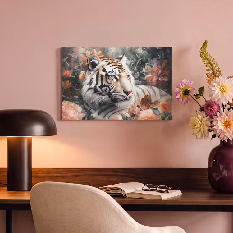 Canvas schilderij - Tijger - Wilde dieren - Bloemen - Jungle — 6