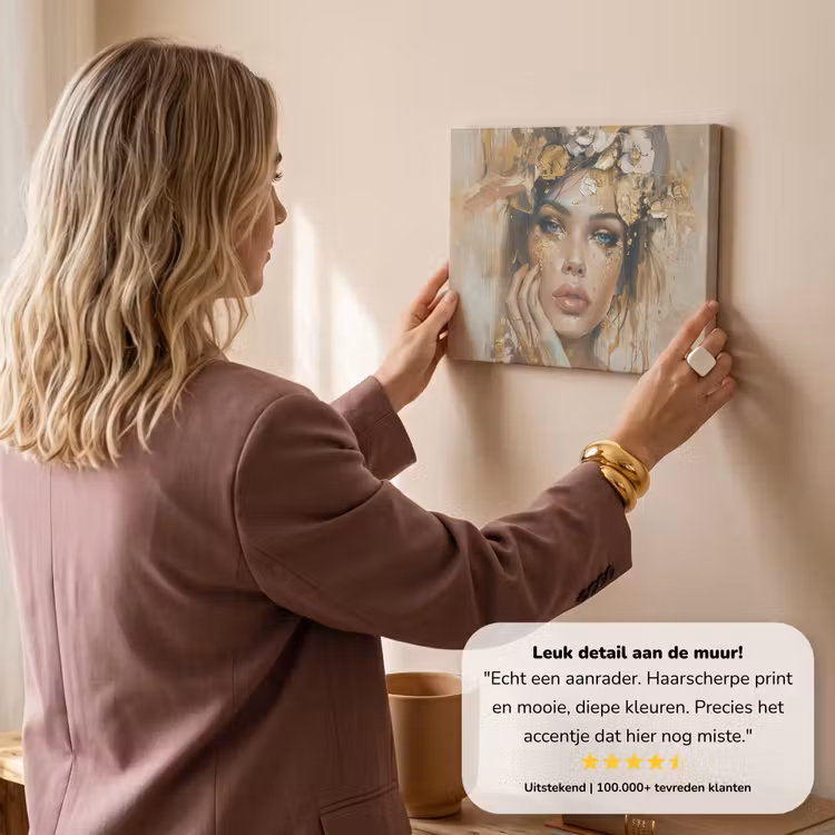Canvas schilderij - Vrouw - Bloemen - Goud - Portret — 3