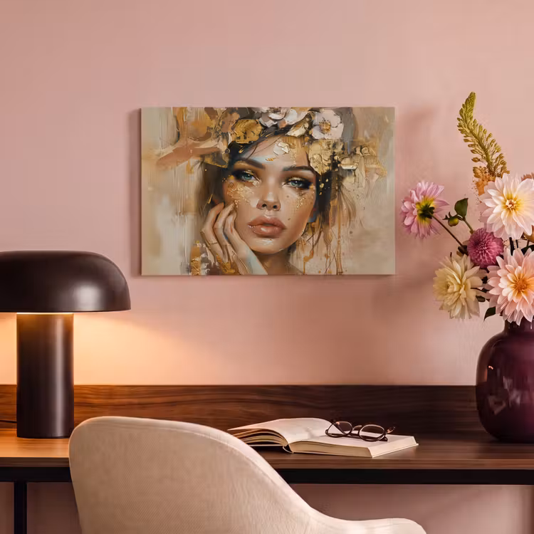 Canvas schilderij - Vrouw - Bloemen - Goud - Portret — 6