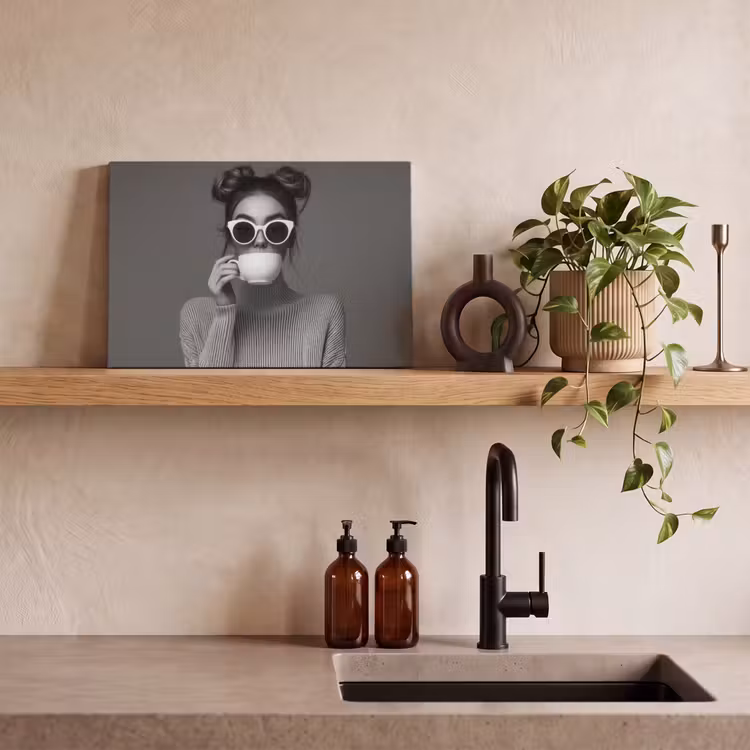 Canvas schilderij - Vrouw - Koffie - Zwart - Wit — 4