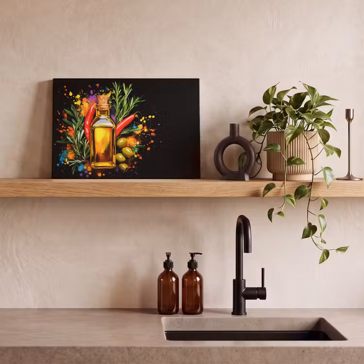Canvas schilderij - Olijfolie - Graffiti - Peper - Olijven - Modern — 4