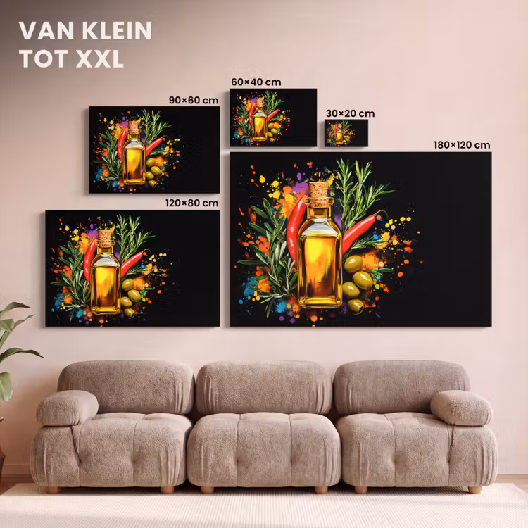 Canvas schilderij - Olijfolie - Graffiti - Peper - Olijven - Modern — 8