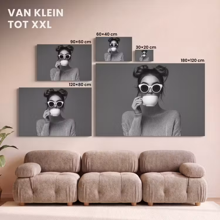 Canvas schilderij - Vrouw - Koffie - Zwart - Wit — 8
