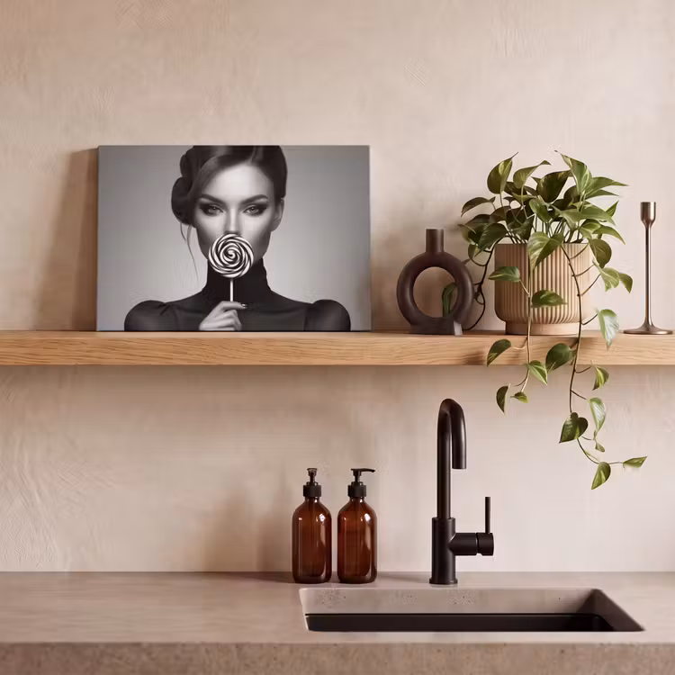 Canvas schilderij - Vrouw - Lolly - Zwart — 4