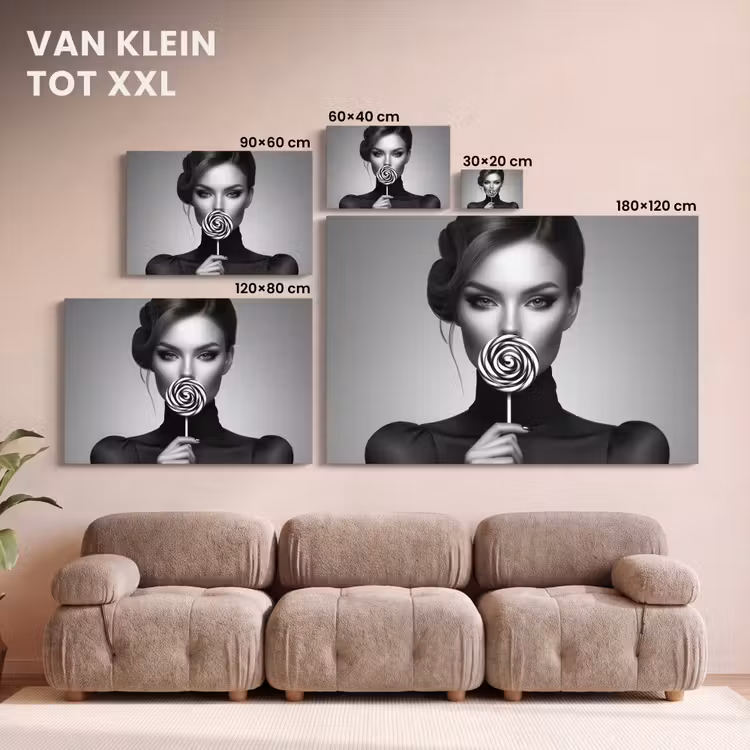 Canvas schilderij - Vrouw - Lolly - Zwart — 8
