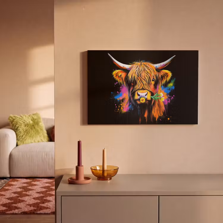 Canvas schilderij - Schotse Hooglander - Graffiti - Kleurrijk - Bloem - Dieren — 2