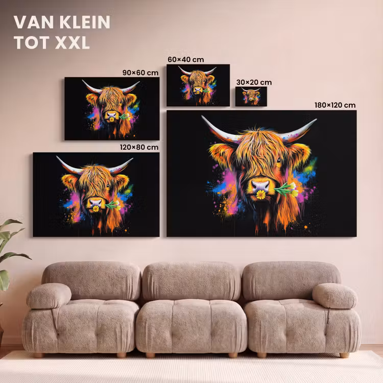 Canvas schilderij - Schotse Hooglander - Graffiti - Kleurrijk - Bloem - Dieren — 8