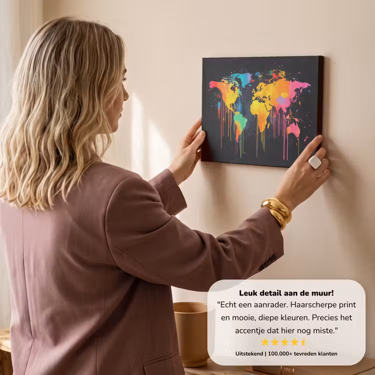 Canvas schilderij - Wereldkaart - Verf - Kleurrijk - Graffiti - Wereld — 3