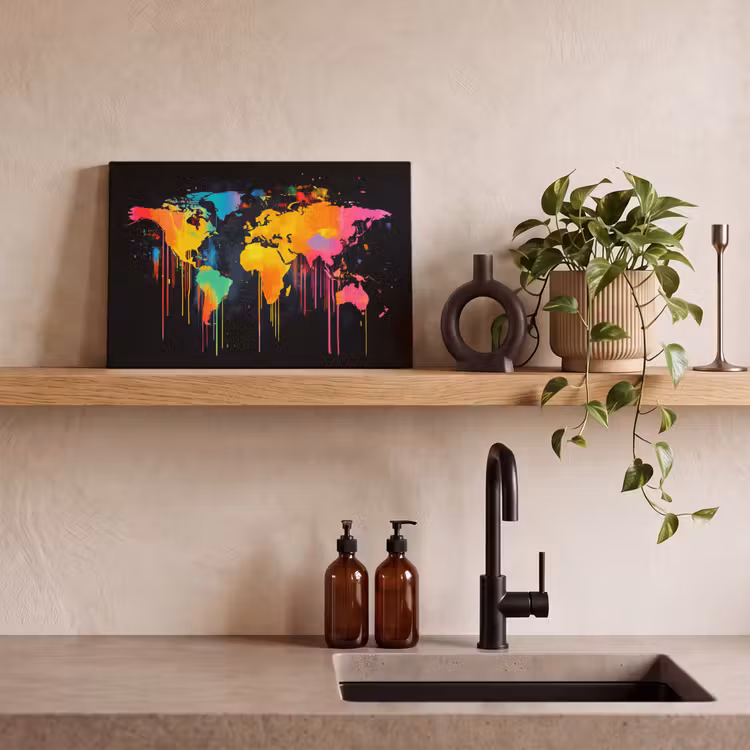 Canvas schilderij - Wereldkaart - Verf - Kleurrijk - Graffiti - Wereld — 4