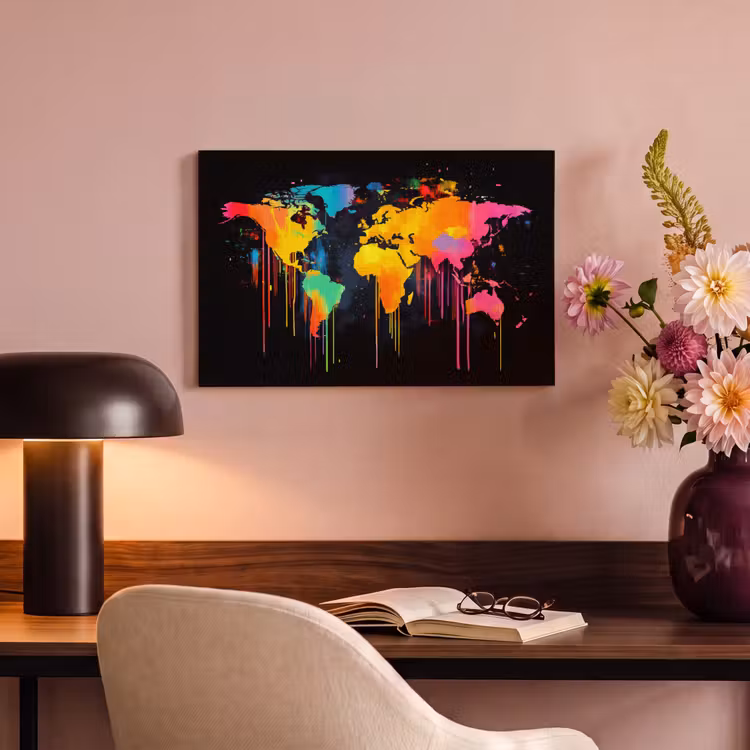 Canvas schilderij - Wereldkaart - Verf - Kleurrijk - Graffiti - Wereld — 6
