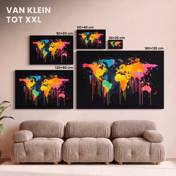 Canvas schilderij - Wereldkaart - Verf - Kleurrijk - Graffiti - Wereld — 8